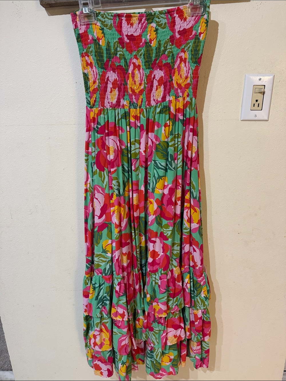 Abel The Label Anthropologie Mimosa Floral Smocked Strapless Tiered Maxi Dress - Picture 7 of 8